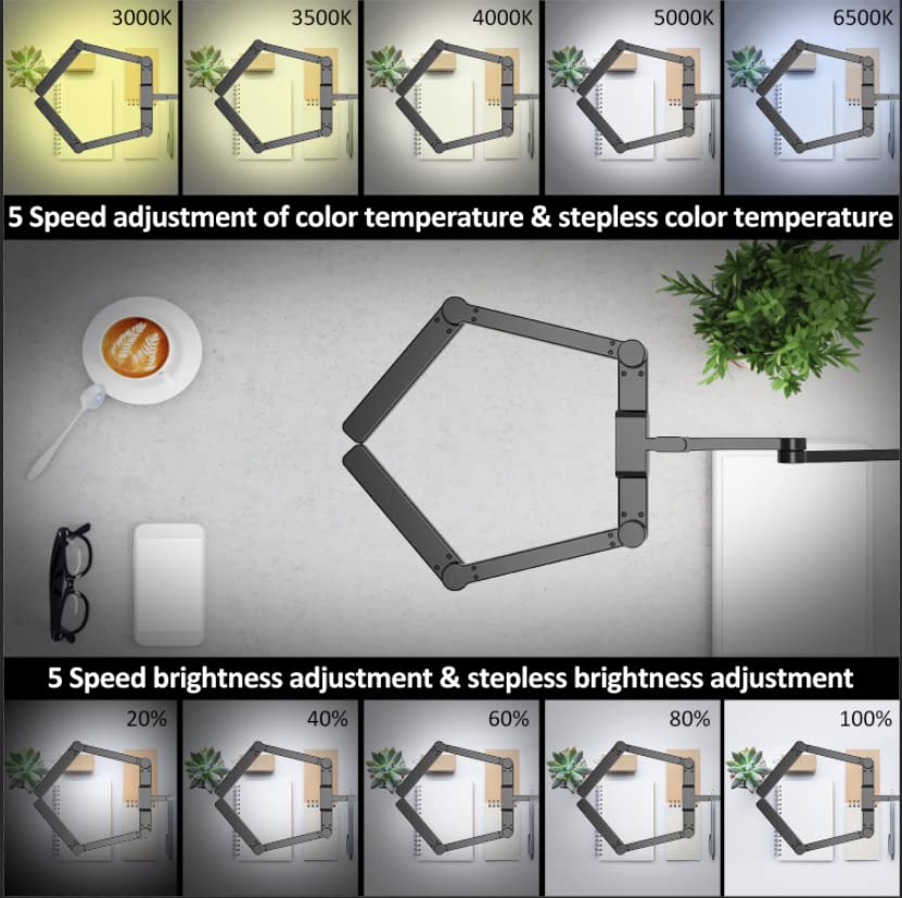 EPABINA LED Desk Lamp with Clamp, 41.5" Clamp on Architect Desk Lamp for Home Office, 24W Bright Tall Computer LED Table Light Adjustable Overhead Clip on Office Lighting for Work Craft