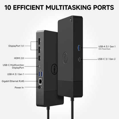 Dell WD19S 180W Docking Station, USB-C, 3 External Display, HDMI, Dual DP, Power Charge up to 130W + ITSPWR Bundle with HDMI 4K Cable + DP Cable+ Cleaning Cloth