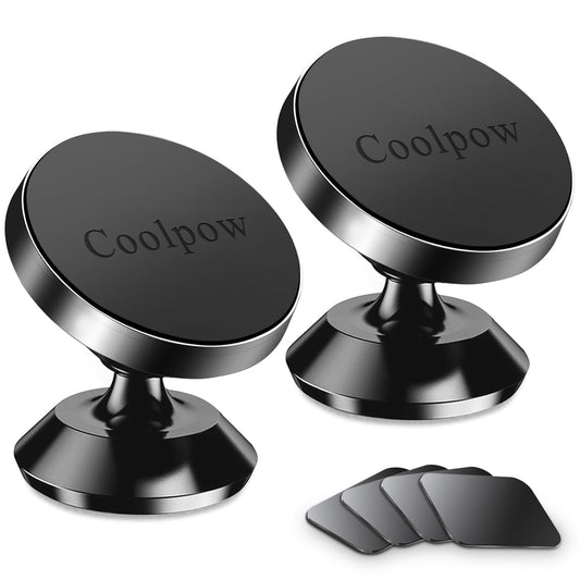 Coolpow 【2-Pack】 Magnetic Phone Holder for Car Phone Holder Mount【Strong Magnet】 Phone Mount for Car Mount for iPhone Magnetic Car Phone Holder【4 Plate】 Cell Phone Holders for Your Car Accessories