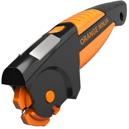Orange Ninja All-in-1 Garden Tool & Knife Sharpener for Lawn Mower Blade, Axe, Hatchet, Machete, Pruner, Hedge Shears by Sharp Pebble
