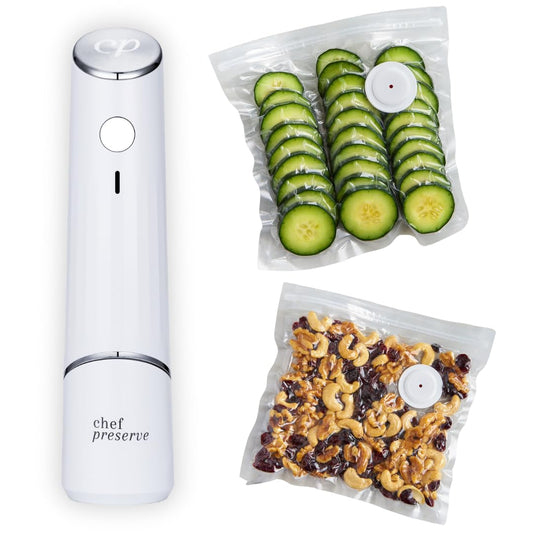 Chef Preserve Compact Vacuum Sealer for Food (Vacuum Sealer Machine + 30 Reusable Vacuum Bags) Powerful Handheld Vacuum Sealer Machine, Seal Meal Saver, Portable Food Sealer
