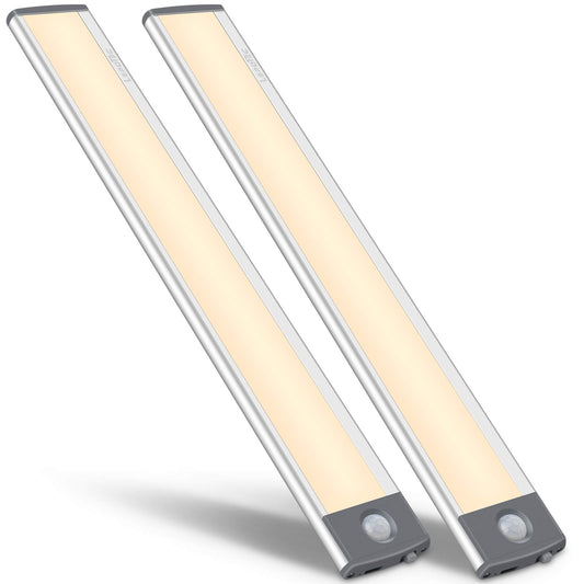 LEPOTEC 54-LED Motion Sensor Cabinet Light,Under Counter Closet Wireless USB Rechargeable Kitchen Night Lights,Battery Powered for Wardrobe,Cabinet,Cupboard（Warm Light）-2Pack