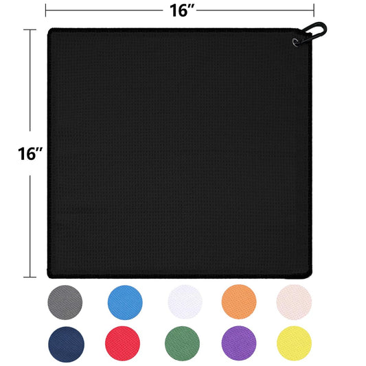 ATTRACTIVE Golf Towels, Microfiber Waffle Pattern Towels - Golf Club Brush with Cleaning (2 Black Towel+Black Brush)