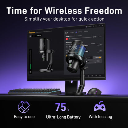 MAONO Wireless Gaming Microphone for PC, Condenser USB Mic with Software AI Voice Change, Noise Cancellation, Custom RGB Lights, Mute,Monitor,Gain Mic for Streaming Recording Podcast DM40 Pro Black