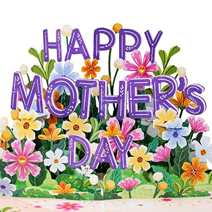 Paper Love Frndly 3D Happy Mothers Day Pop Up Card, Handcrafted - 100% Recycled and Eco-Friendly, 8" x 6" Cover - with Note Tag