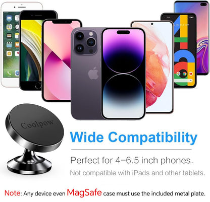 Coolpow 【2-Pack】 Magnetic Phone Holder for Car Phone Holder Mount【Strong Magnet】 Phone Mount for Car Mount for iPhone Magnetic Car Phone Holder【4 Plate】 Cell Phone Holders for Your Car Accessories
