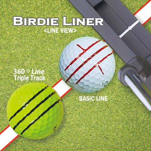BIRDIE79 Birdie Liner Black Golf Ball Marker Alignment Tool Kit - 360-Degree Triple Line Stencil with 3-Color Pens and Gift Box - Premium Quality