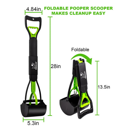 SZHLUX 28" Pooper Scooper, Foldable Dog Pooper Scooper with Unbreakable Material and Durable Spring for Grass and Gravel, Green