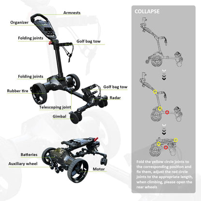 Icango caddy G3 Electric Golf cart,Electric Golf Caddy That Follows You，Anti-Tipping, 45H Battery, 3-Motion Folding Design, All-Terrain (App/Remote/Manual Control), Black