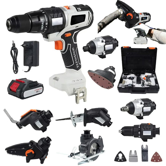 20V 10 Piece Power Tool Kit, Cordless Power Tool Kits, with 2 x 4.0Ah Batteries and Charger in Case, Brushless Power Tool Combo Kit for DIY Projects, Tool Set
