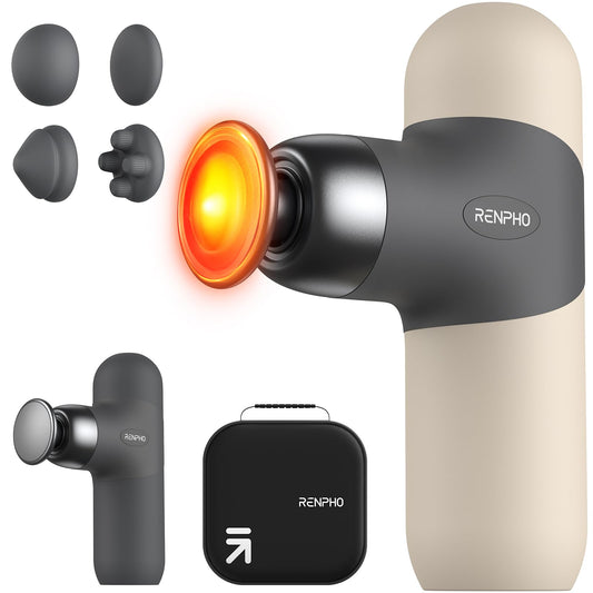 RENPHO Mini Thermal Massage Gun with Heat, Mothers Day Gifts, FSA HSA Eligible, Portable Deep Tissue Percussion Massager, Color Silicone Sleeves Travel Size with Carry Case, Grey