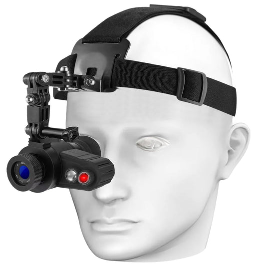 Head-Mounted Night Vision Monocular Goggles with Elastic Head Strap, Default 7X Magnification, NVG Visual Distance 350M with Riflescope 1.54 in HD Screen, Rechargeable for Hunting Camping Surveillance