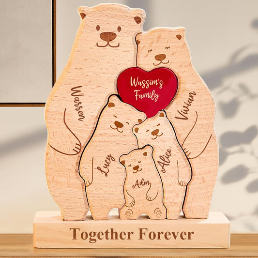 Personalized Wooden Cute Bear Puzzle with 2-6 Family Name, We are Custom Family Member Names Puzzle Home Gifts, Ideal Gift for Mother's Day, Father’s Day, House Warming Decor, Unique Gift for Mom&Dad