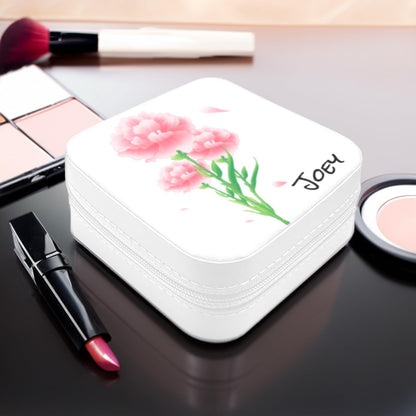 Personalized Jewelry Box With Name and Flower Custom Travel Leather Jewelry Organizer Box for Women Maid of Honor Gifts Birthday Valentine's Day Christmas Gifts for Girls Girfriend Mom