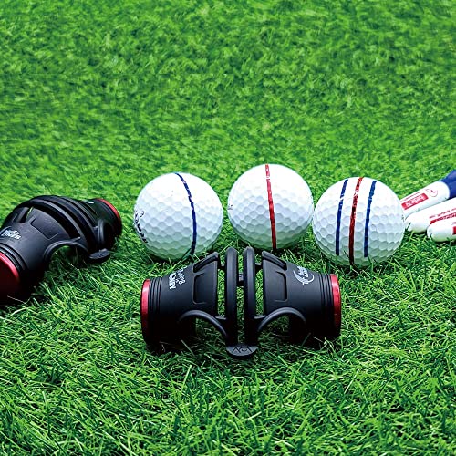 BIRDIE79 Birdie Liner Black Golf Ball Marker Alignment Tool Kit - 360-Degree Triple Line Stencil with 3-Color Pens and Gift Box - Premium Quality