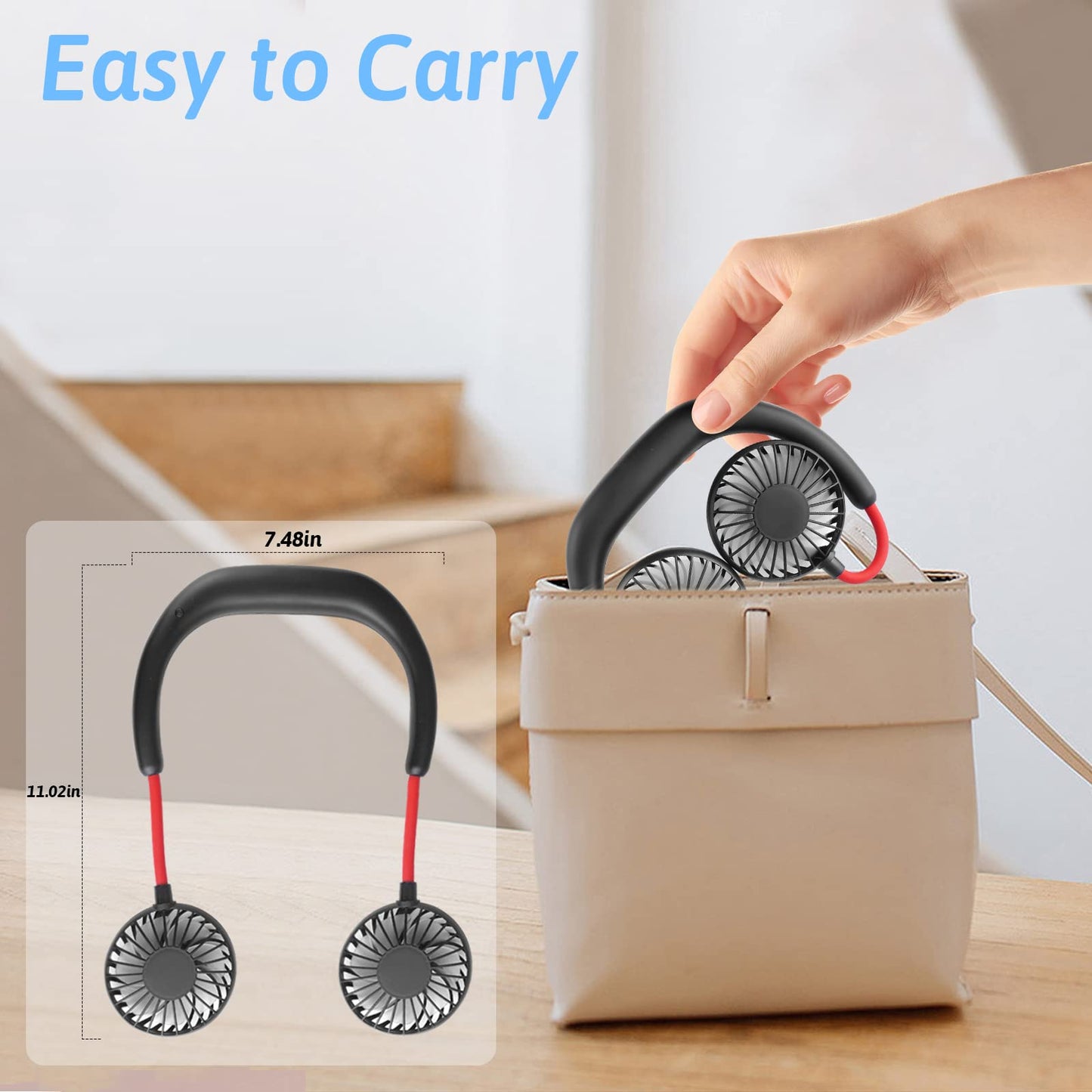 Portable Neck Fan 2500 mAh Rechargeable USB Hands-Free Mini Face Cooling Personal Double Headed Rotatable Small Fan for Working Office Reading Traveling Outdoor Sport