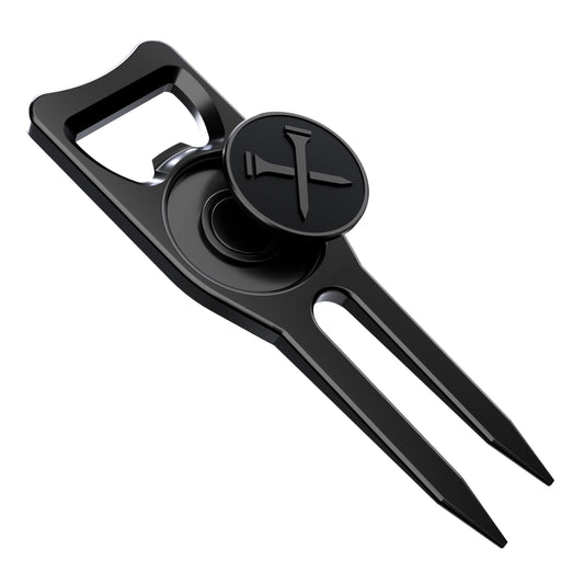 Blue Tees Golf 6-in-1 Premium Divot Tool & Ball Marker - Bottle Opener - Club Tee - Groove Cleaner - Putting Alignment - Designed to Be the Ultimate Tool for the Green - Black