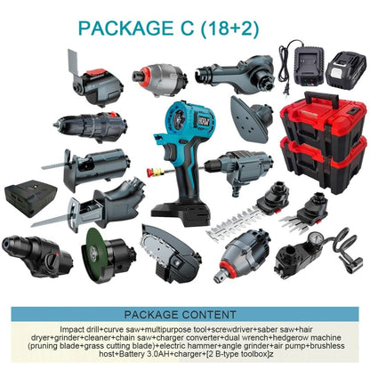 GOWE 20V Cordless Power Tool Combo Kit 20 Tool Set Brushless Multifunctional Electric Screwdriver Electric Saw Water Gun Polishing Machine Reciprocating Saw Swinging Chainsaw (Combo Kit 20 Tool Sets)