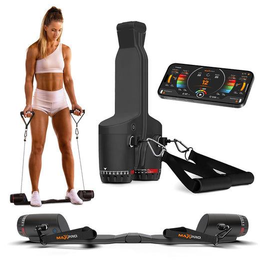 MAXPRO Fitness: Cable Home Gym | As Seen on Shark Tank | Versatile, Portable, Bluetooth Connected | 2-Year Warranty | Strength, HIIT, Cardio, Plyometric, Powerful 5-300lbs Resistance | Matte Black