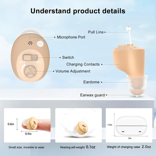 Rechargeable Hearing Aids for Seniors Adults, OTC In-the-Ear Hearing Aid Not Amplifier, Hearing Aides for Men Women Hearing Loss, Invisible Hearing Ear Buds Earbuds, Useful Elderly Gifts