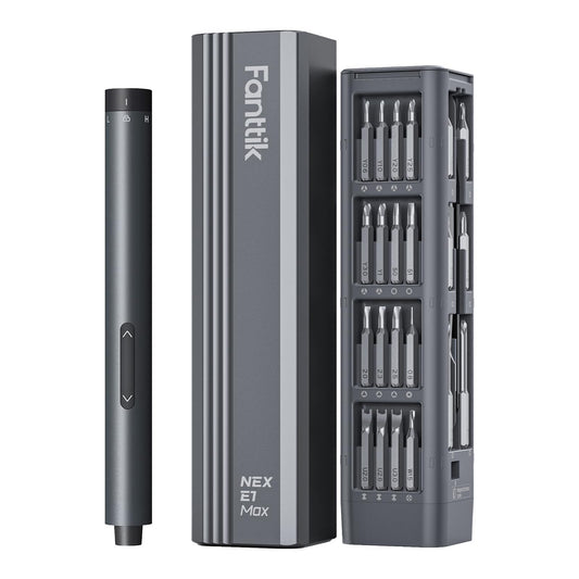 Fanttik E1 Max 3.7V Electric Screwdriver, Mini Precision Screwdriver Set, 50 Magnetic Bits, Magnetic Storage, 5/32‘’Hex, Repair Tool Kit for Electronics Phone Camera Laptop Watch (Grey)