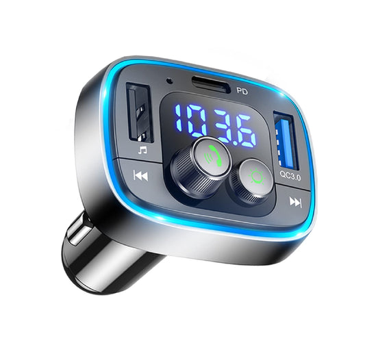 LIHAN USB C Bluetooth Adapter for Car, AUX Wireless FM Radio Transmitter, Handsfree Calling & Audio Receiver, MP3 Music Player, QC3.0 & Type-C PD USB Charger,7 Colors LED Backlit