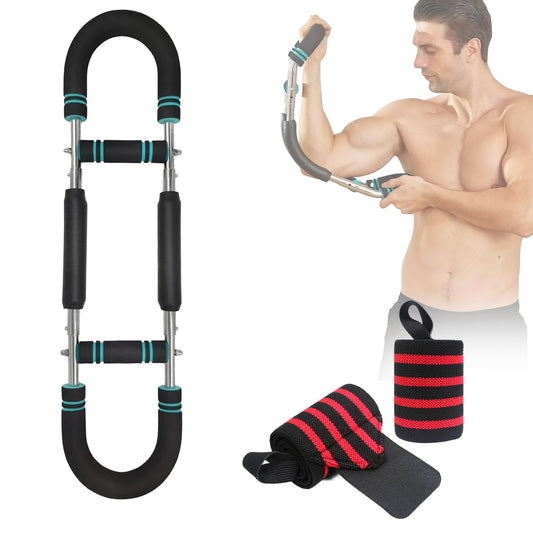 GVCSTXP Arm Trainer, Spring Puller, Wrist Trainer, Biceps Exercise Fitness Equipment, U-Shaped Handle, Three-Speed Adjustable Blue Black