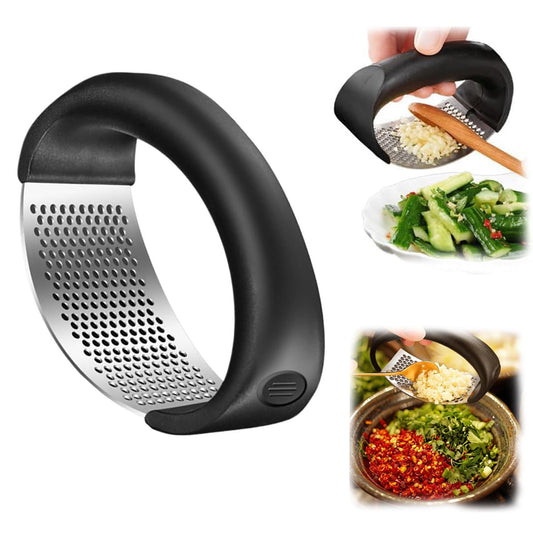 IKAROJSFII 2025 Upgraded Stainless Steel Garlic Crusher, Garlic Press Rocker Garlic Mincer Masher Home Kitchen Gadgets Utensils Portable Manual Garlic Grater (1, black)