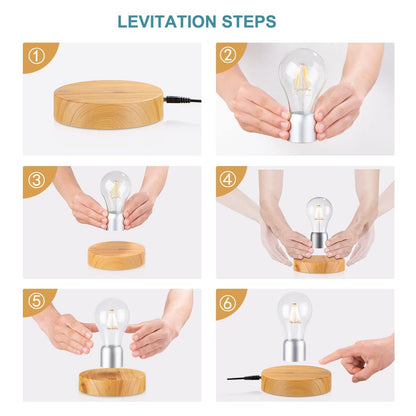 VGAzer Magnetic Levitating Floating Wireless LED Light Bulb Desk Lamp for Unique Gifts, Room Decor, Night Light, Home Office Decor Desk Tech Toys (Round Wooden Base.)