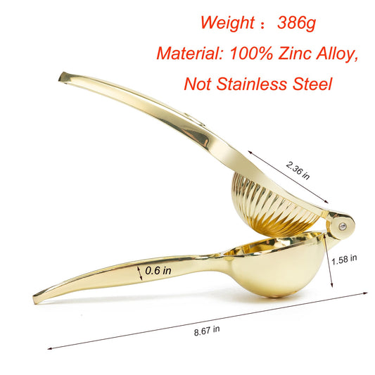 Lemon Squeezer, Heavy Duty Zinc Manual Lemon Juicer, High Yield Threaded Groove Small Oranges Limes Citrus Juicer Hand Press, Juice Maker for Cocktails Home Restaurant Kitchen Utensils(Gold)