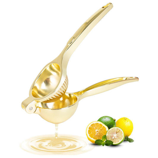 Lemon Squeezer, Heavy Duty Zinc Manual Lemon Juicer, High Yield Threaded Groove Small Oranges Limes Citrus Juicer Hand Press, Juice Maker for Cocktails Home Restaurant Kitchen Utensils(Gold)