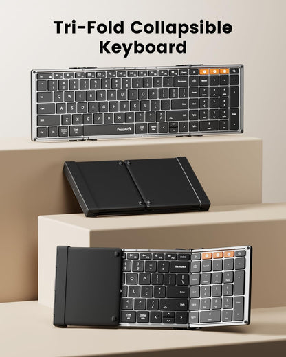 ProtoArc Backlit Foldable Keyboard, XK01 Plus Folding Portable Bluetooth Keyboard for Travel, True Full Size External Wireless Keyboards with Backlight for iPad Tablet Smartphone Laptop PC