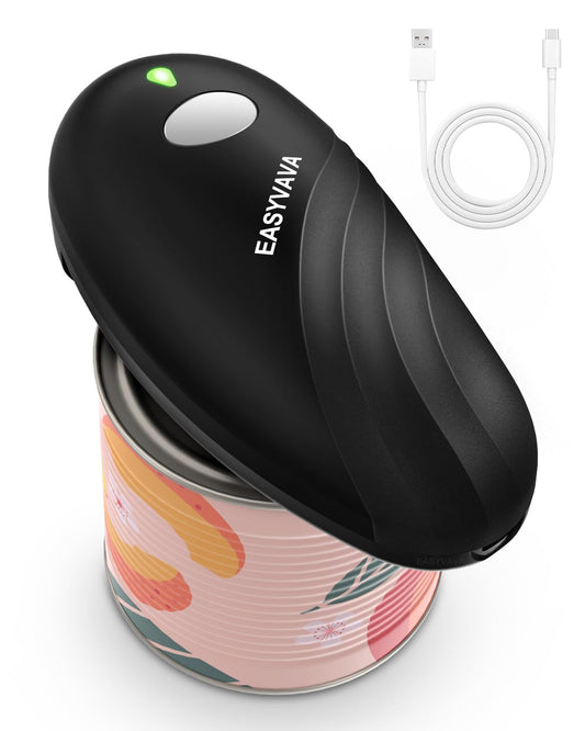Easyvava Rechargeable Electric Can Opener for Seniors, One-Touch Automatic Can Openers Smooth Edge for Kitchen,with 2000mAh Battery,Handsfree Portable for Any Size Cans (Black)