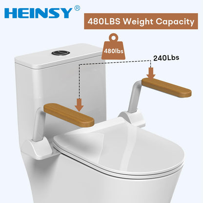 HEINSY Toilet Safety Rail, Heavy Duty Foldable Toilet Handrail, Aluminum Alloy Support Up to 480LBS Perfect for Elderly Senior Handicap Pregnant