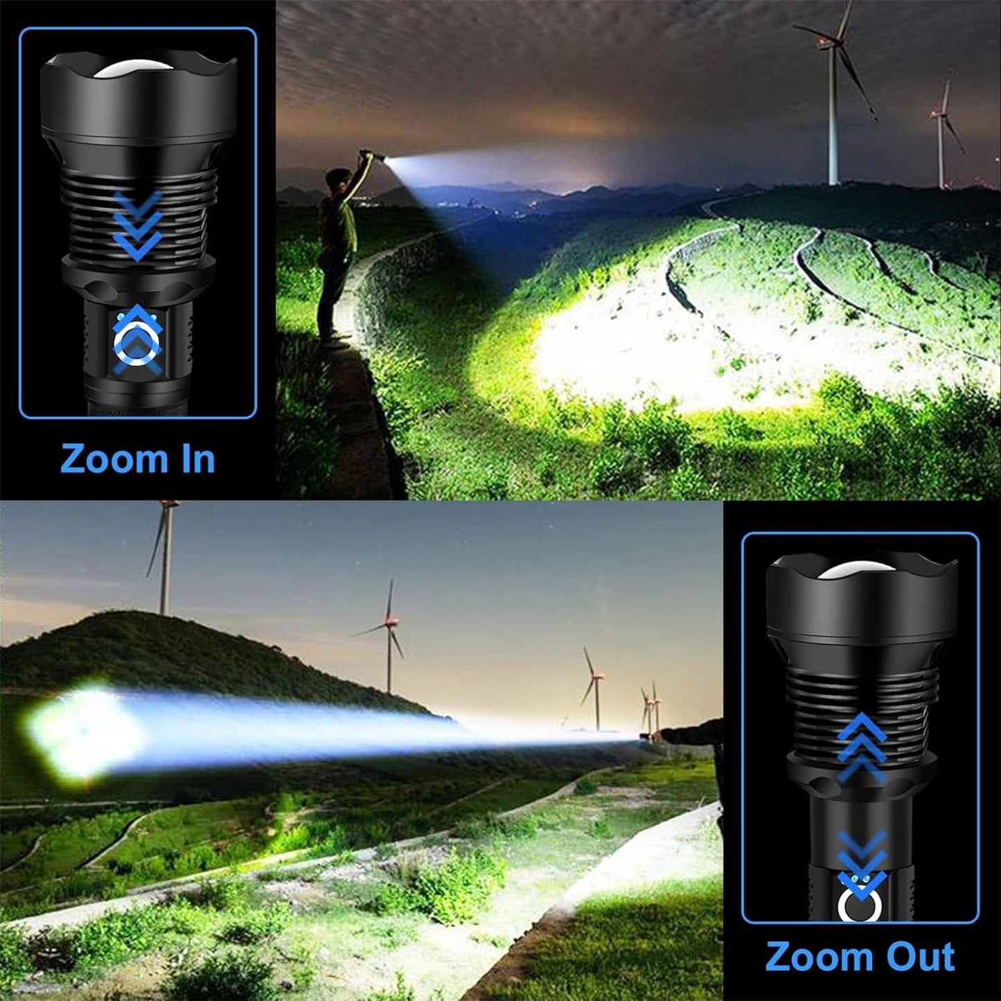 OMALIGHT Rechargeable LED Flashlight, 990000 Lumens XHP90.2 Super Bright Tactical Flashlights with Zoomable 5 Modes Waterproof Flash Light for Camping Emergencies Outdoor Indoor