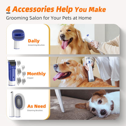 buenkee Dog Grooming Kit with Pet Grooming Vacuum, Dog Clipper, Pet Shedding Brush, Cleaning Tool in 1, Low Noise Dogs Vacuum for Cats