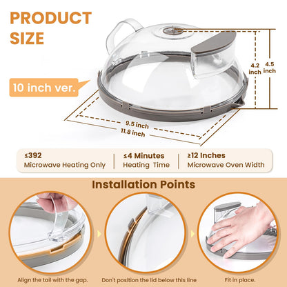 Gracenal Microwave Splatter Cover for Food, Upgraded Microwave Cover with Water Steamer, Integrated Handle, 10” Plate Covers, Splatter Guard, Kitchen Gadgets & Accessories, House Essentials for Gift
