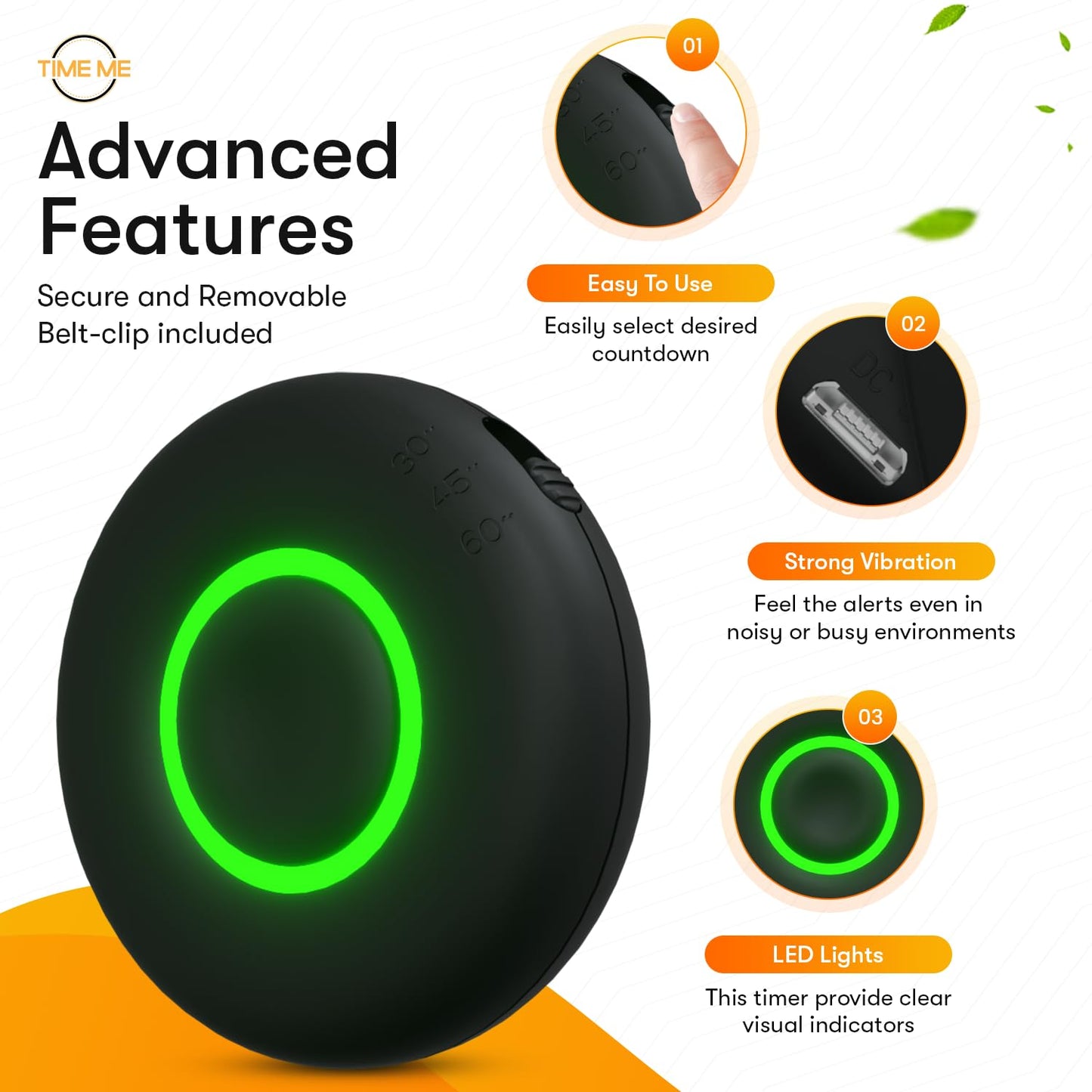 Time Me Rest Time Fitness Timer - Countdown Gym Timer and Stopwatch, Vibrating, Compact Design, Rechargeable Battery