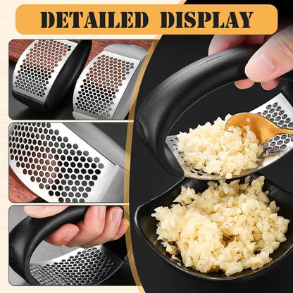 IKAROJSFII 2025 Upgraded Stainless Steel Garlic Crusher, Garlic Press Rocker Garlic Mincer Masher Home Kitchen Gadgets Utensils Portable Manual Garlic Grater (1, black)