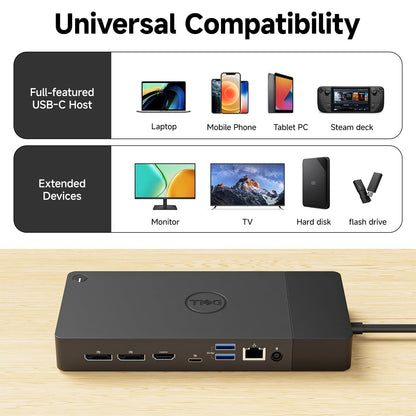 Dell WD19S 180W Docking Station, USB-C, 3 External Display, HDMI, Dual DP, Power Charge up to 130W + ITSPWR Bundle with HDMI 4K Cable + DP Cable+ Cleaning Cloth