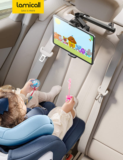 Lamicall Car Headrest Tablet Holder - [3 in 1 Extension Arm] Adjustable Tablet Car Mount for Back Seat, Road Trip Essentials for Kids, for 4.7-11" Device Like iPad Pro, Air, Mini, Galaxy, Fire, Black