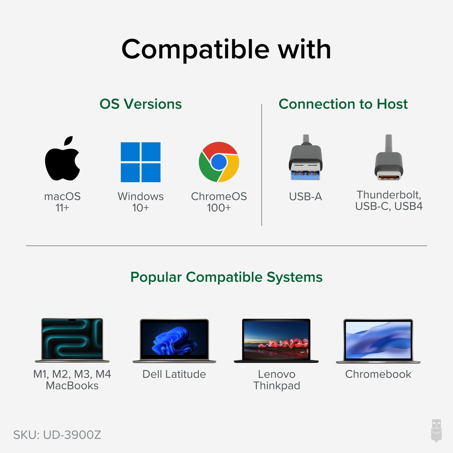 Plugable USB 3.0 and USB-C Universal Laptop Docking Station with 2 HDMI Ports for Windows, Mac, and ChromeOS (Gigabit Ethernet, Audio)