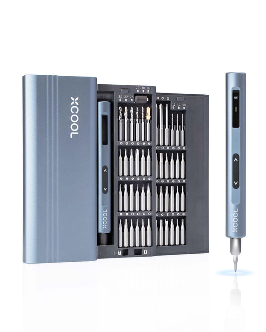 xCool Mini Electric Screwdriver Set with Drill Bits, 52-in-1 400RPM 5 Torque Settings Precision Electric Screwdriver, 48 Magnetic Bits, Pry Bar, Led, Tweezer, Mini Drill Set Cordless for Pc
