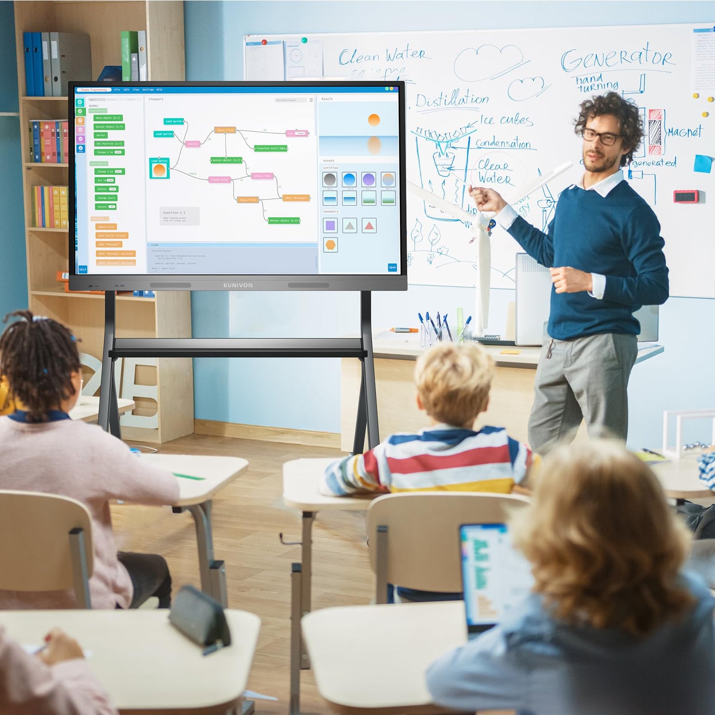 EUNIVON Interactive Whiteboard, 55'' 4K UHD Smart Whiteboard, Interactive Touch Screen Smartboard, Smart Board for Classroom and Business (Wall Mount Included)