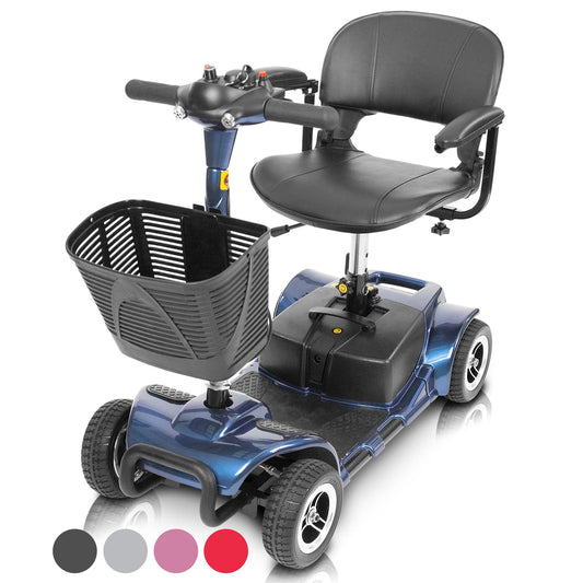 Vive 4 Wheel Mobility Scooter - Electric Powered Wheelchair Device - Compact Heavy Duty Mobile for Travel, Adults, Elderly - Long Range Power Extended Battery with Charger & Basket (FSA/HSA Eligible)