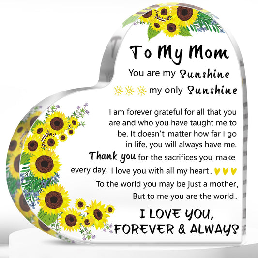 Mothers Day Mom Gifts for Mom from Daughter Son, 5.9×5.9 inch Delicate Heart Plaque, Birthday Sign Present Idea, First Mothers Day Christmas Stocking Stuffers Birthday Acrylic Gifts for Mama Stepmom
