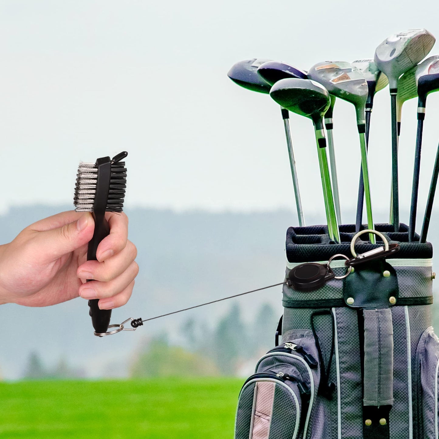 ATTRACTIVE Golf Towels, Microfiber Waffle Pattern Towels - Golf Club Brush with Cleaning (2 Black Towel+Black Brush)