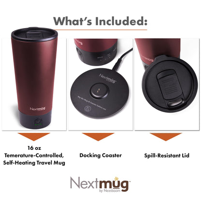 Nextmug Go - Temperature-Controlled, Self-Heating Travel Mug (Burgundy - 16 oz.)