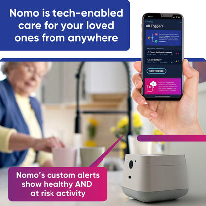 Nomo Smart Care Remote Home Medical Alert System, Custom Alerts w/App Activity Log, Fall Detection for Seniors w/Call Button, 24/7 Fast Emergency Contact, WiFi Connected, Elderly Health Device