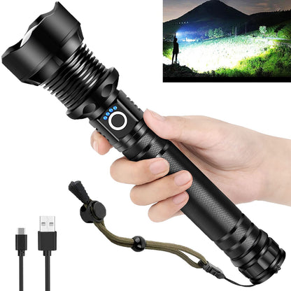 OMALIGHT Rechargeable LED Flashlight, 990000 Lumens XHP90.2 Super Bright Tactical Flashlights with Zoomable 5 Modes Waterproof Flash Light for Camping Emergencies Outdoor Indoor